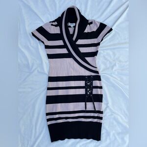 Say What? Surplice Neck Lace-Up Mini Dress in Black and Pink